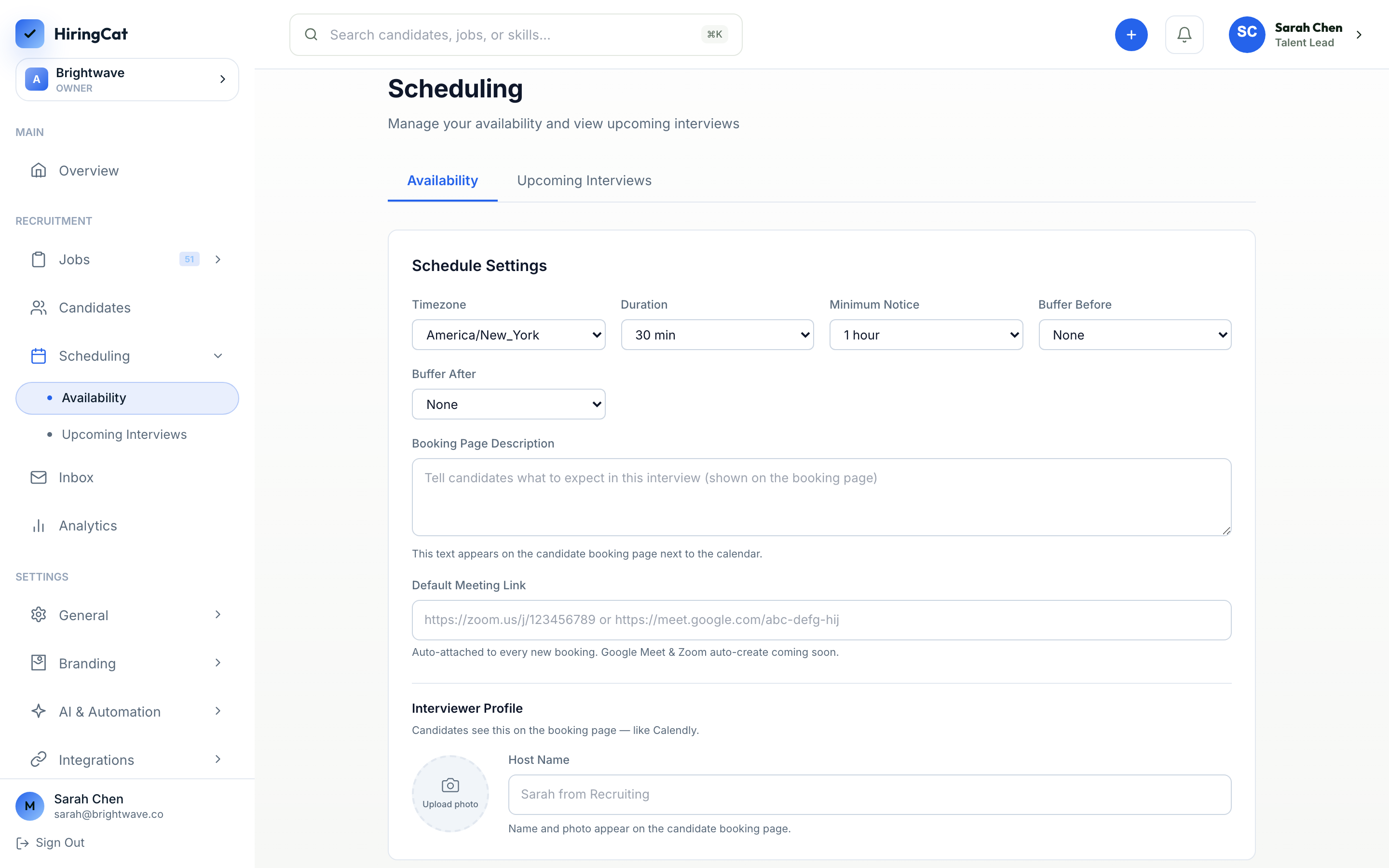 HiringCat interview scheduling for healthcare teams